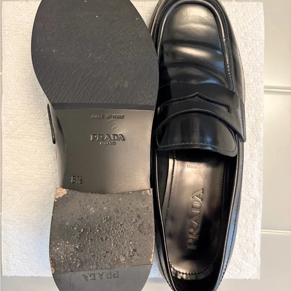 Prada Men's Glossy Black Slip-On Loafers - Picture 7 of 7